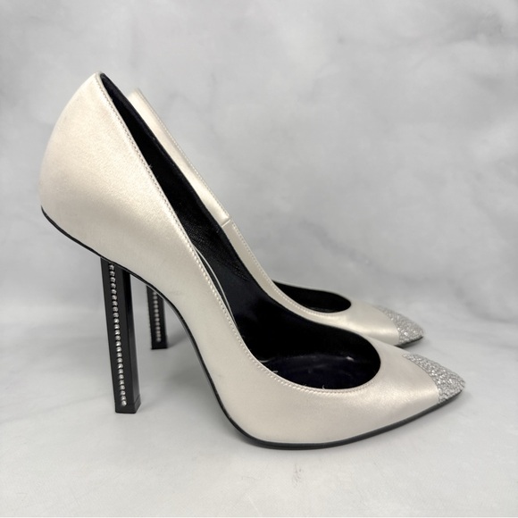 Saint Laurent Tower 110 Strass Embellished Silk Satin Pointed Toe Pump Heel 36.5 - Picture 3 of 16